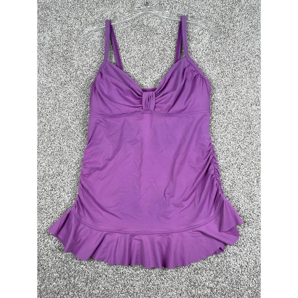 Lands' End Iris Purple Ruffle Tunic Underwire Tankini Swim Top Sz 6 Ruched